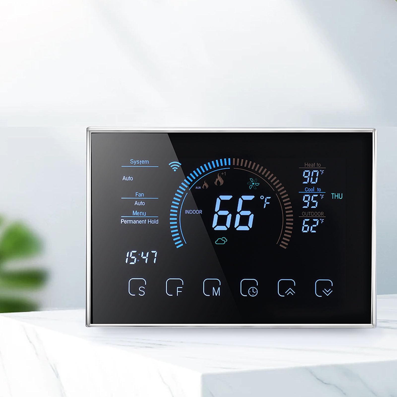 Termostato Intelligente per Pompa di Calore, Controllo Termostato modalità Riscaldamento Automatico con Adattatore Cavo C per la Casa (BLACK)