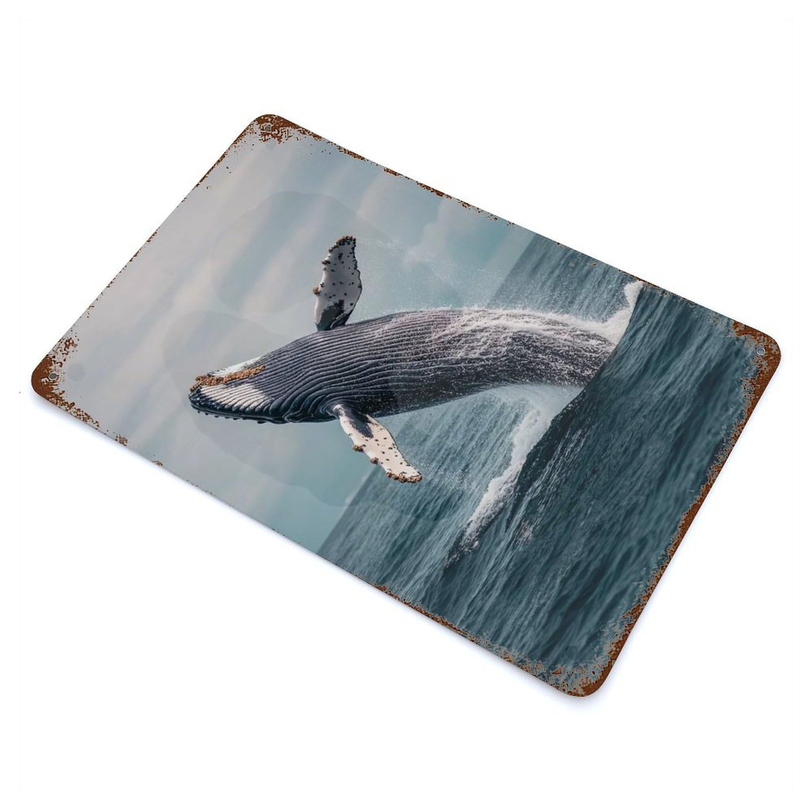 Humpback Whale Breaching Weathered Tin Sign 11.8"x7.9", Vintage Wall Decor for Garage, Pub Or Kitchen