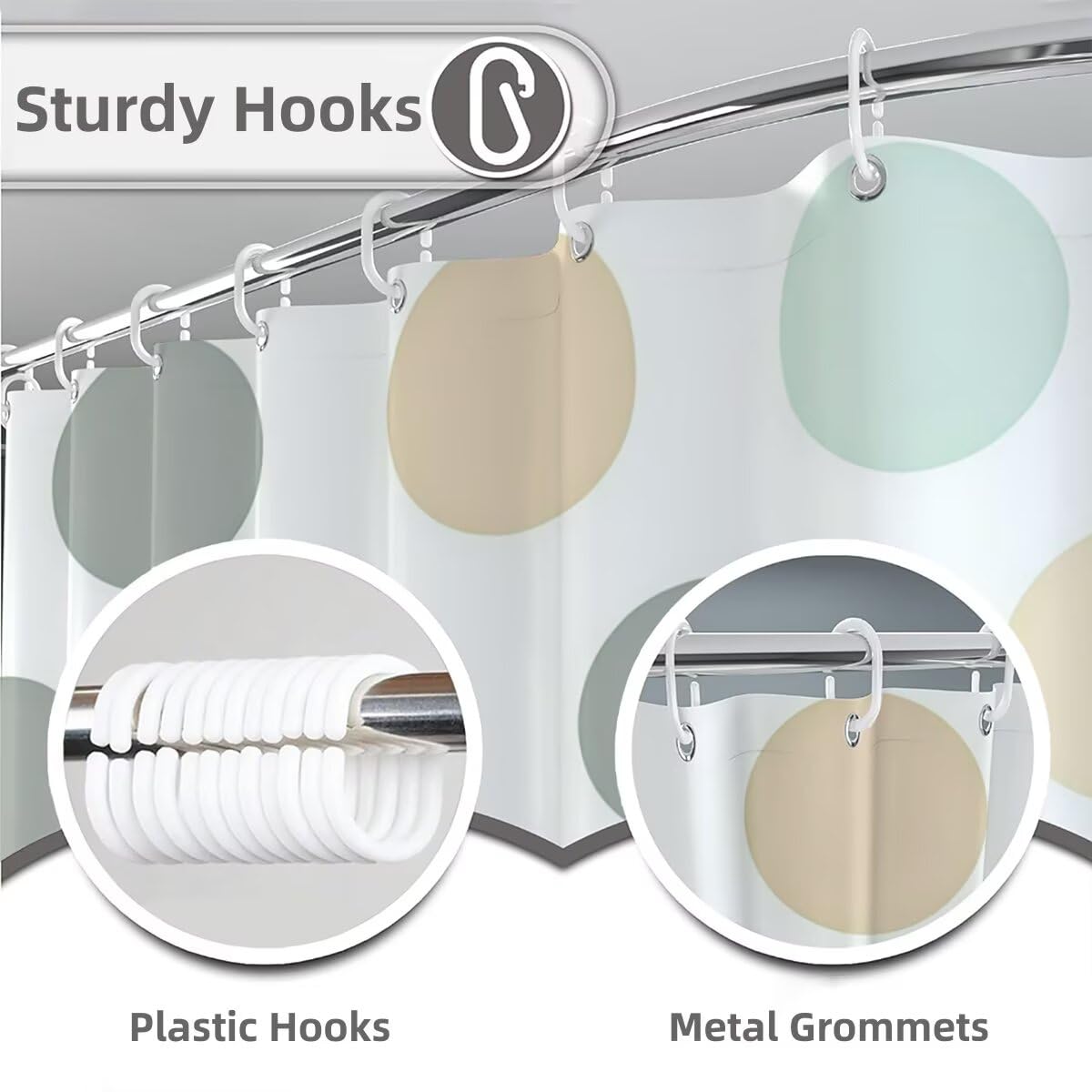 Duschvorhang 240x200 cm, Duschvorhang Weiß Muster, Tupfen Shower Curtains mit 12 Plastik Duschrollo Haken, Duschvorhänge mit Gewicht Waschbar Wasserdicht Stoff Polyester für Badewanne Badezimmer -3047