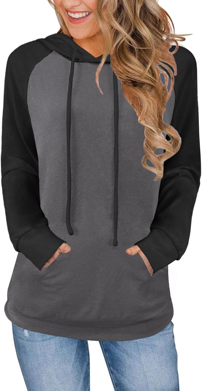 Bosmeer Hoodies for Women Lightweight Long Sleeve Sweatshirt Loose Fit Color Block Tunic Tops with Pockets 2025