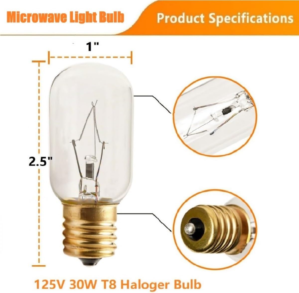 5304464090 Microwave Light Bulb 30W fit for GE LG Kenmore Frigidaire 5304461116, WB36X10328, WB36X10292, WB36X10132, PS1481517, PS1765541