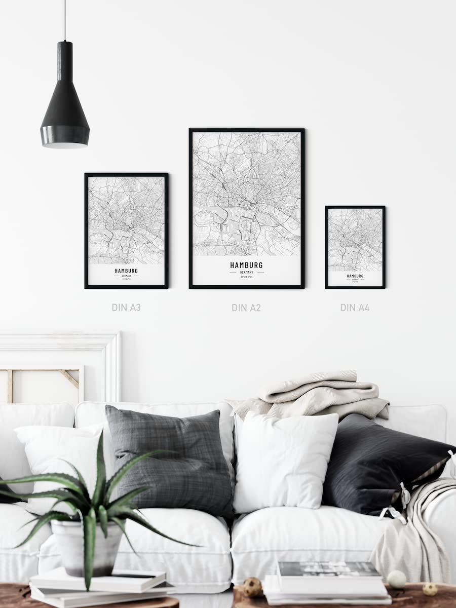 City Poster Hamburg in Black and White · Wall Picture with City Map · DIN A3 (29.7 x 42 cm) · as Decoration or Gift Idea · Var E: Artwork