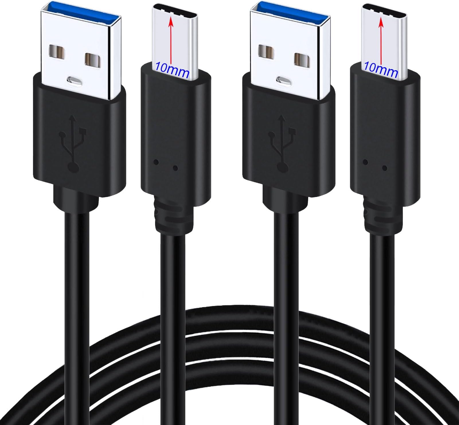 10mm Extended Tip USB-C to USB 3.0 Cable Compatible with iPhone 16 Pro Max 15 Plus,Galaxy S25 S24 S23,Pixel 9 8 Phones with Protective Case, Long Tip Type C Cable for Rugged Phone Tablet (2Pcs-1M)