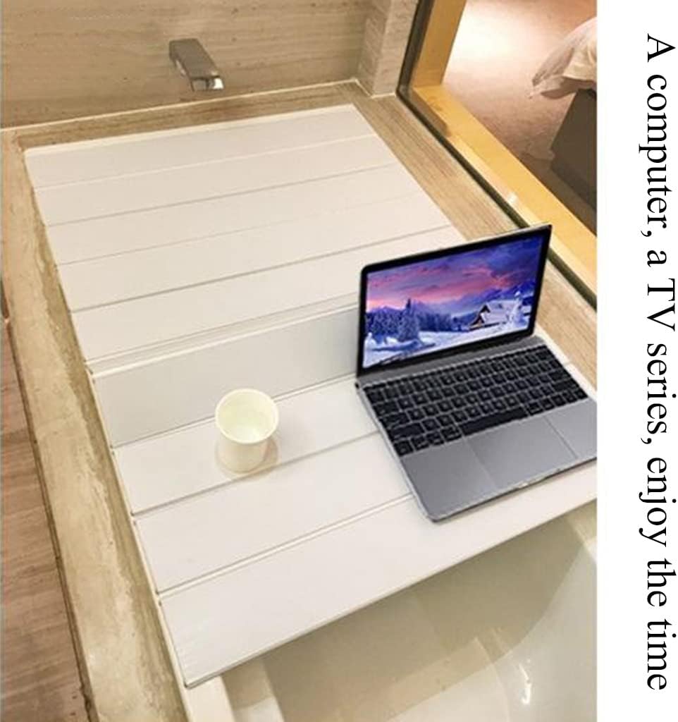 JATIBOSH White Bathtub Tray Bath Lid Thicker Folding Storage Stand Can Put Mobile Phone Tablet Computer (Color : L85cm, Size : W70cm)