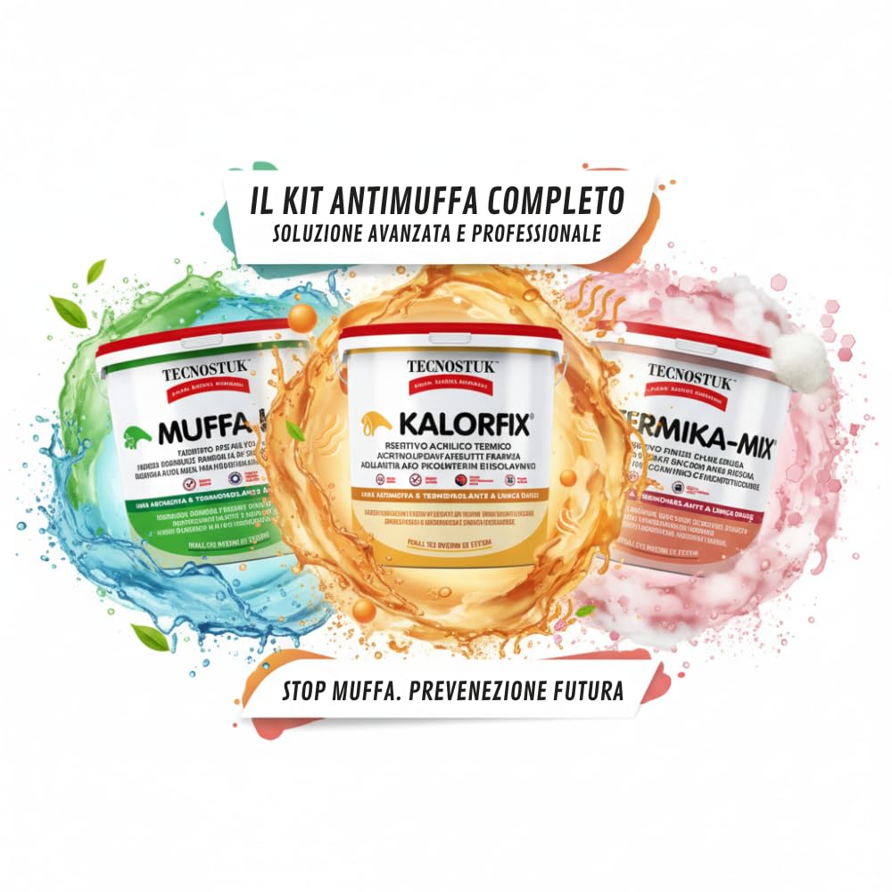 TECNOSTUK KIT Professionale Antimuffa Per Muffa Poco Radicata Muffa K.O. 1L + Kalorfix 1L + Termika-Mix 1L