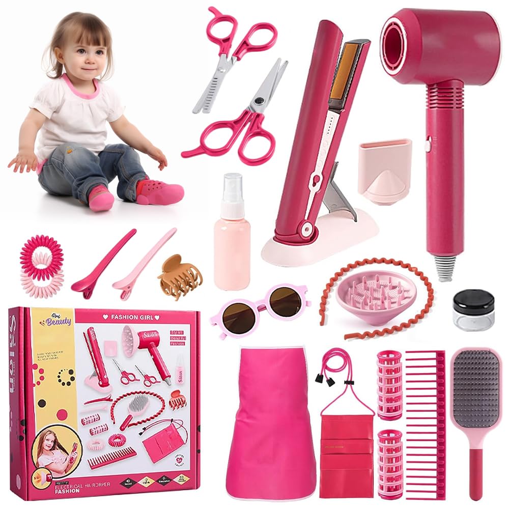 Dhqkqg Juego de Peluquería para Niños, 22 Piezas Set Peluqueria Juguetes Niña, Juego de Simulación de Peluquería, Estilismo y Peluquería Conjunto Juego Belleza para Niñas 3 4 5 6 7 8 Años
