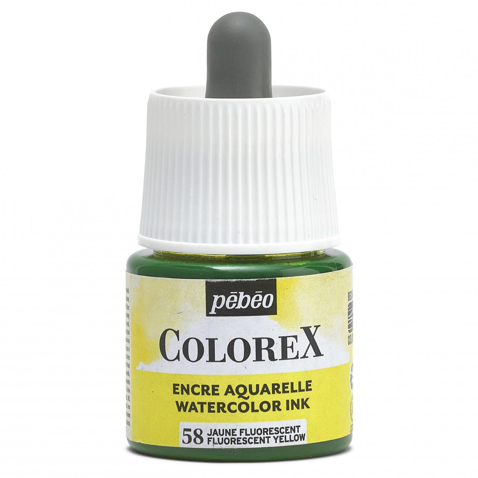 Pébéo - Colorex Ink 45 ml Fluorescent Yellow – Colorex Watercolour Ink Pébéo – Fluorescent Ink Velvety Rendering – Multi-Tool Ink for All Media – 45 ml – Fluorescent Yellow