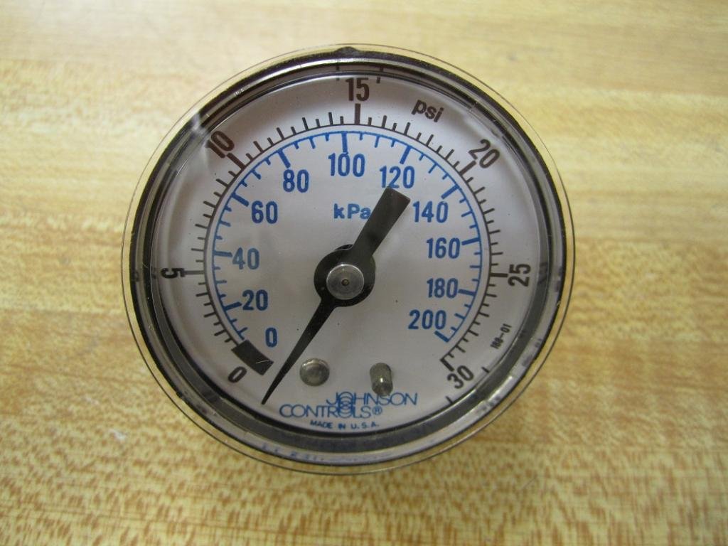 Johnson Controls G-2010-11 Air Pressure Gauge, Stem Mounting, 2" Size, 0 to 30 psig Range