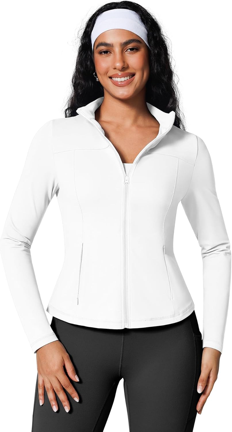 BRXL Women's Workout Jackets Zip Up Track Jacket Slim Fit Athletic Yoga Jackets with Pockets No Thumb Holes