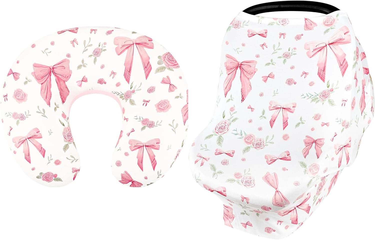 Nursing Pillow Cover, Ultra Soft Breastfeeding Pillow Covers for Newborn Baby Boys and Girls, Car Seat Cover Baby Girls, All-in-1 Carseat Canopy for Babies, Multi-Use Infant Carrier Cover, Pink Rose