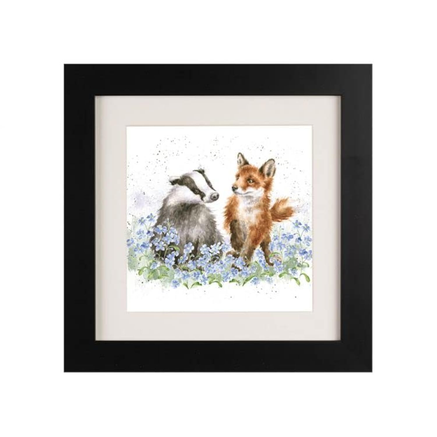 Wrendale Designs Black Forget Me Not Fox And Badger Framed Picture