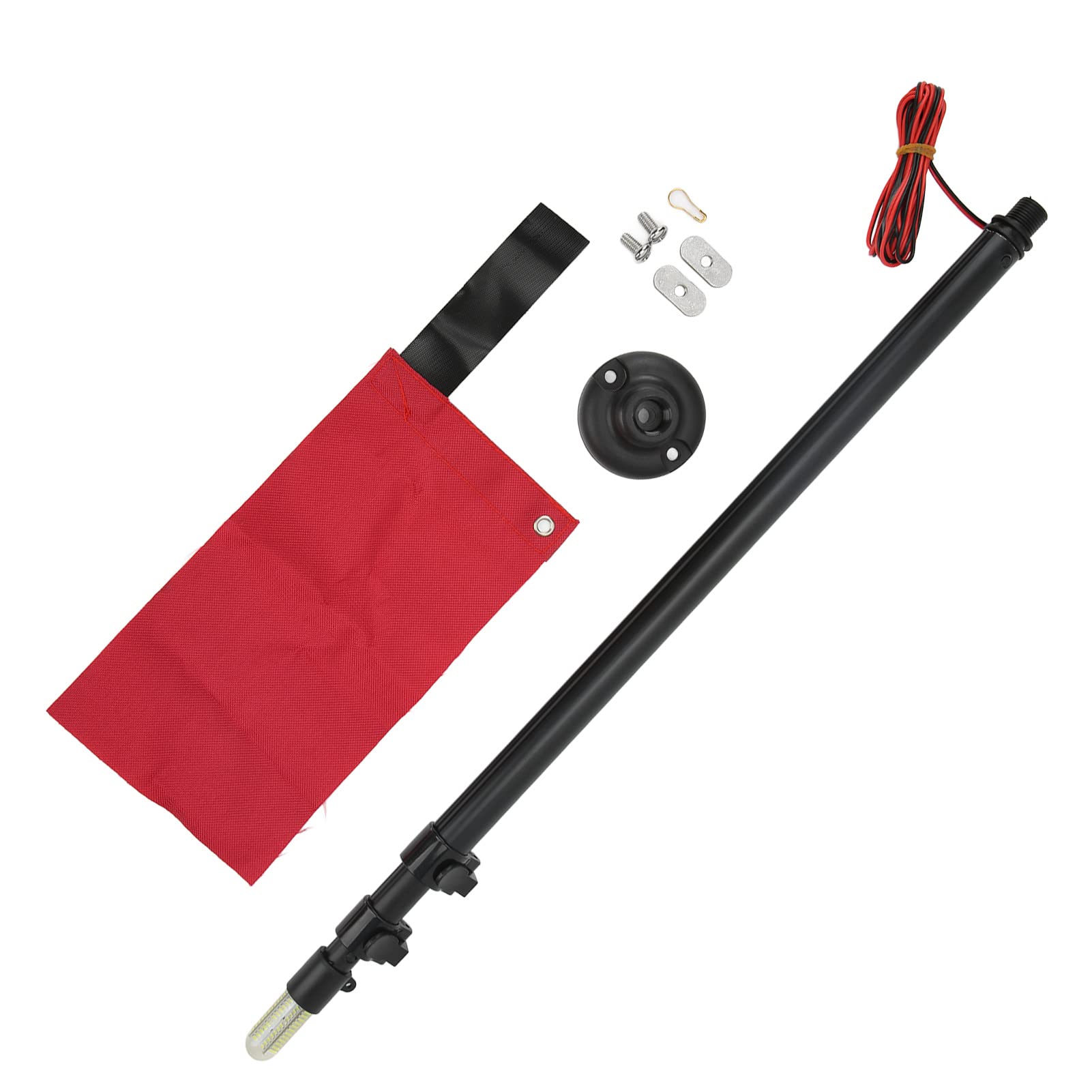 Cryfokt Combinación de Luz de Bandera de Seguridad con Bandera y Lámpara Impermeable para Bote de Remos, Material de Aleación de Nailon y Aluminio