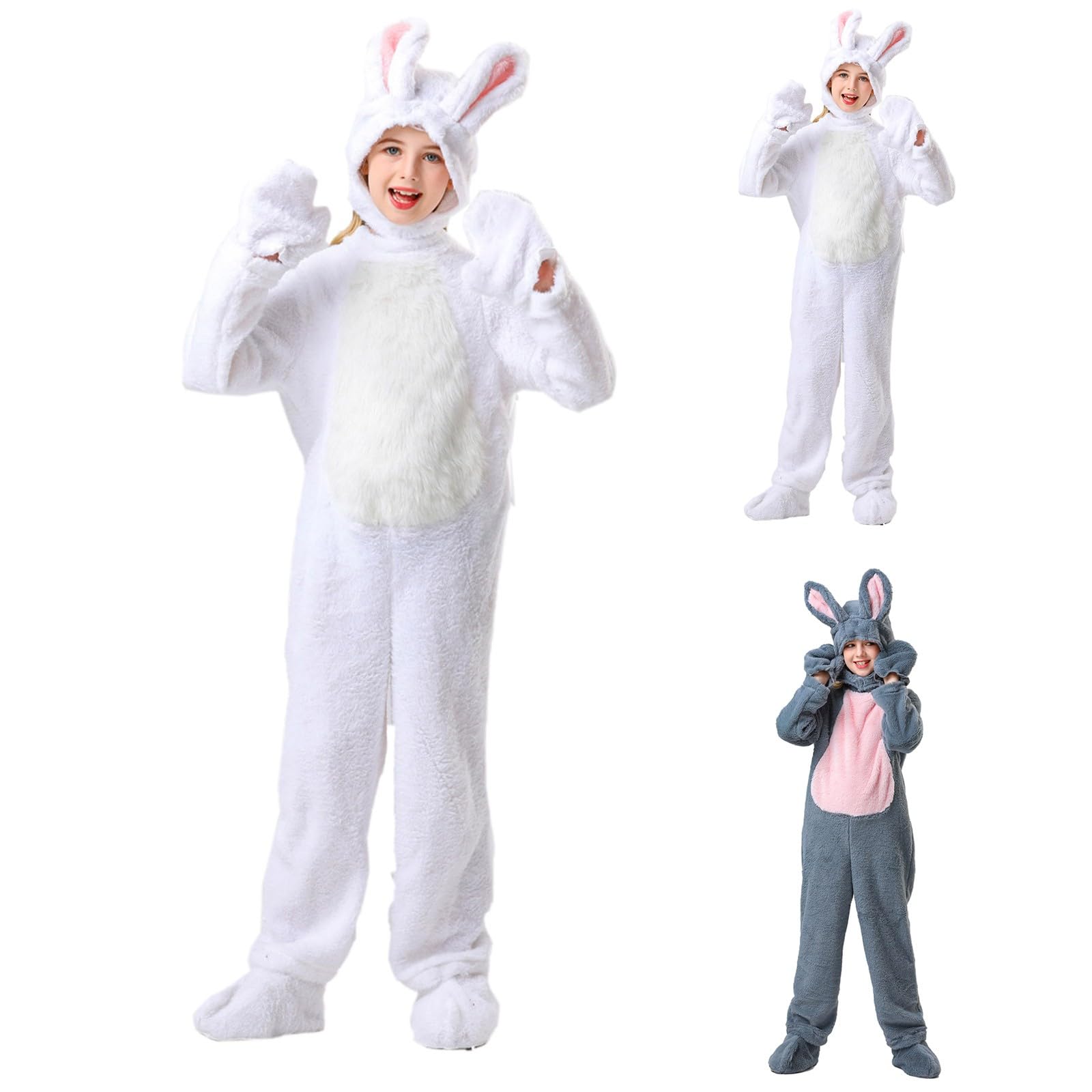 Kostium zajączka wielkanocnego dla dzieci, zwierzęcy, kombinezon z kapturem, królik, strój z rękawiczkami i ochraniaczami stóp, kostium dla dzieci, cosplay, fantazyjny kostium na wielkanocne parady i
