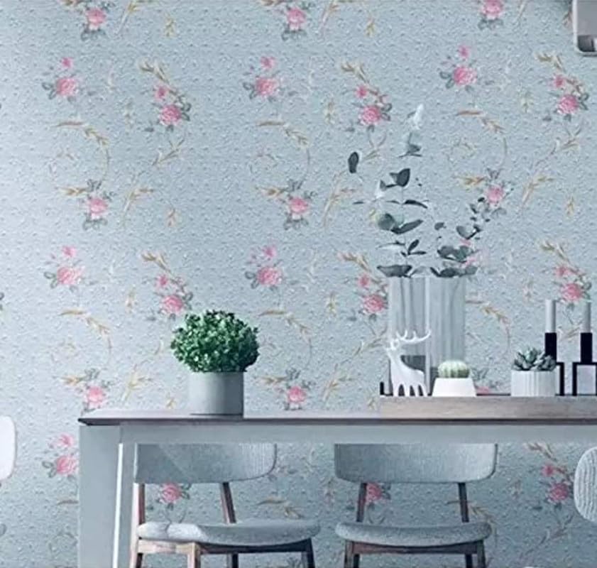Image of Green Floral Peel and Stick Wallpaper Elegant Lillies Bedroom LIVINGROOM PVC SELF Adhesive Wallpaper 200 * 45CM-9SQFT (Blue Floral)