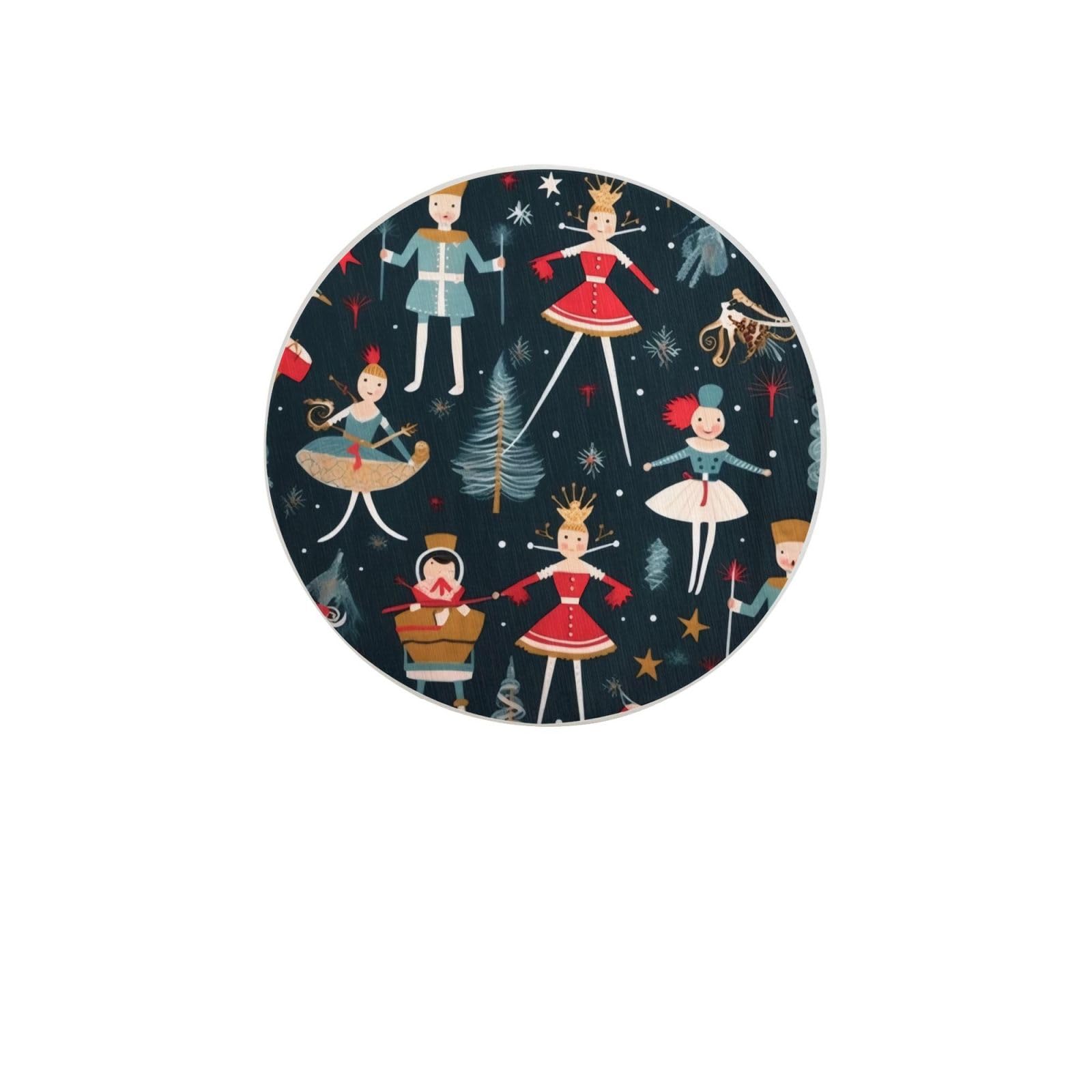 Women's Nutcracker Ballet Xmas Dance Absorbent Drink Coasters Diatomaceous Round Coaster 4 Inch Reusable Cup Coasters Set 4pc