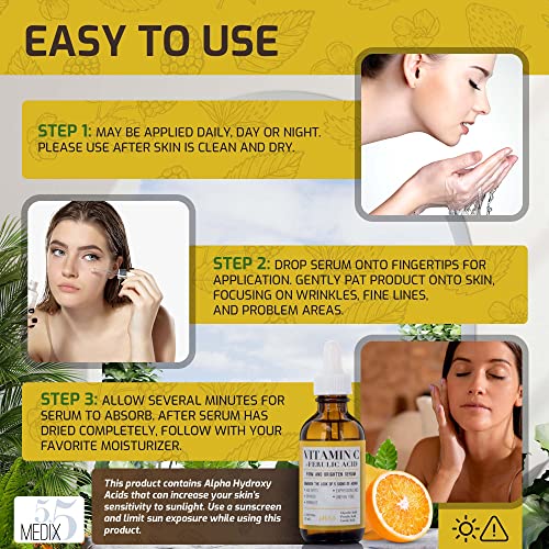 Medix Vitamin C Facial Serum Skin Care Booster For Age Spots, Wrinkles, & Fine Lines. Anti Aging Face Serum W/Glycolic Acid & Hyaluronic Acid Brightens Skin For Healthier Skin Complexion, 1.75 Fl Oz #TOP4