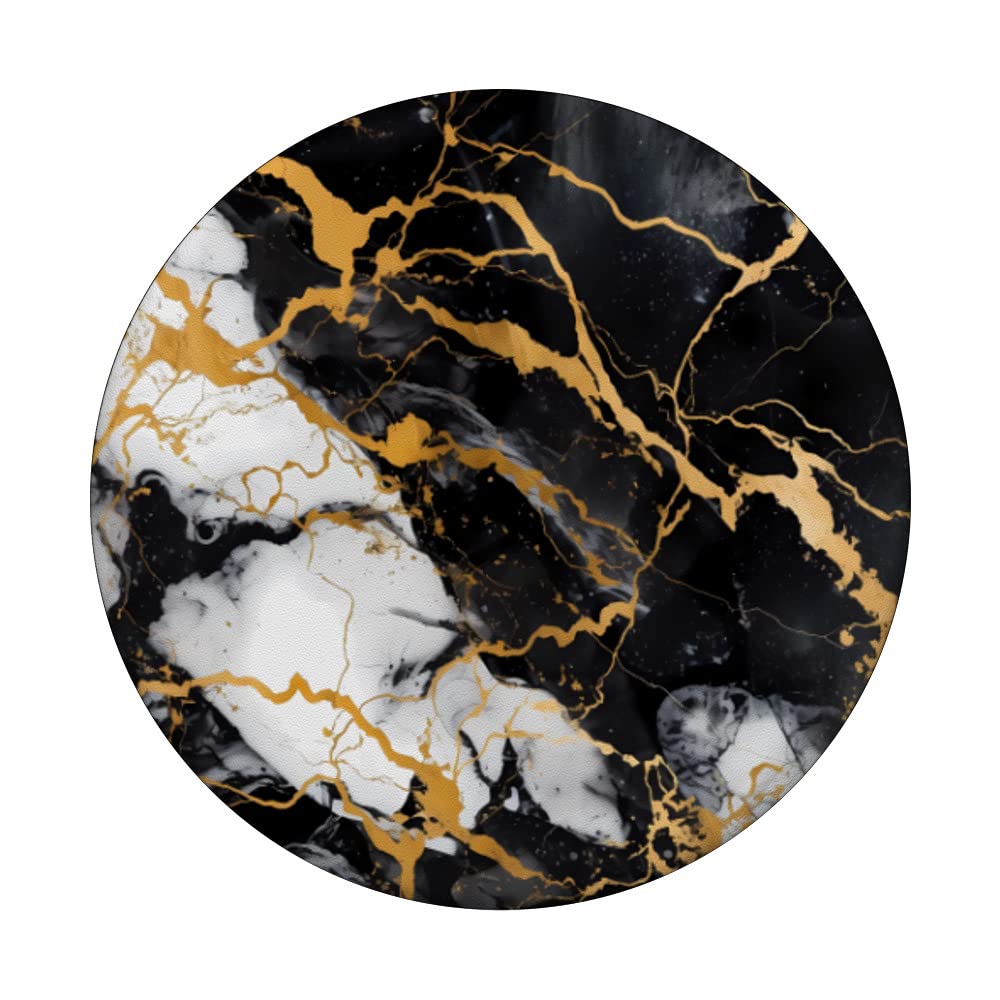 Marble-like Gold and Black and White PopSockets Swappable PopGrip - Image 3