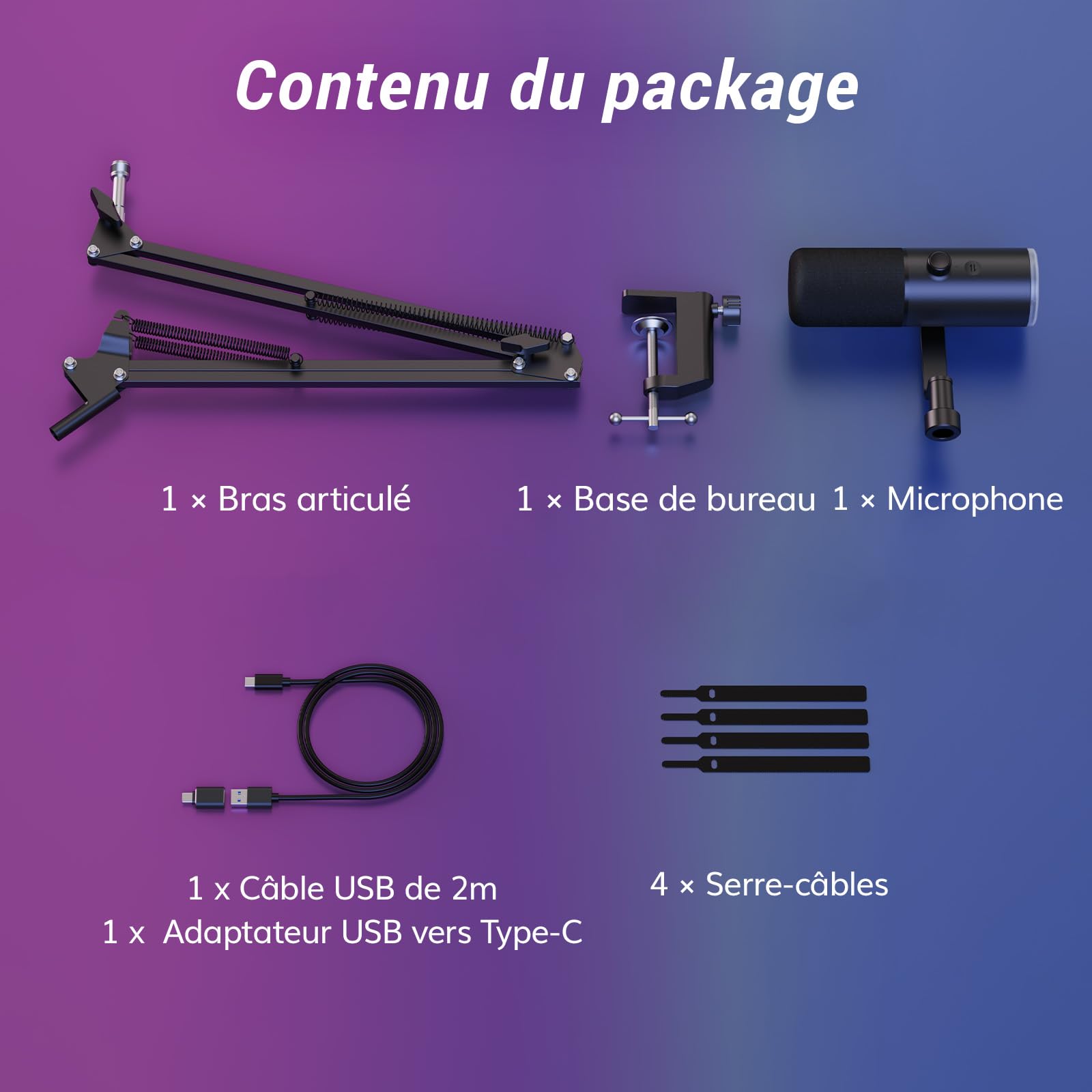 TONOR Micro Gaming Dynamique pour PC, Microphone Cardioïde Streaming XLR/USB avec Bras pour Podcasting/Studio, Annulation de Bruit IA, RGB Contrôlable, Prise Casque 3,5 mm, Noir, TD510 AIR H+