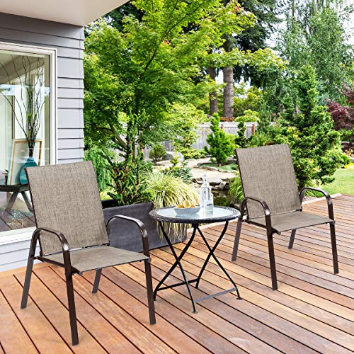 Image of Giantex 2 Piece Patio Chairs, Outdoor Camping Chairs with Breathable Fabric, Set of 2 Garden Chairs with Armrest High Backrest for Garden Patio Pool Beach Yard Space Saving (1, Grey)