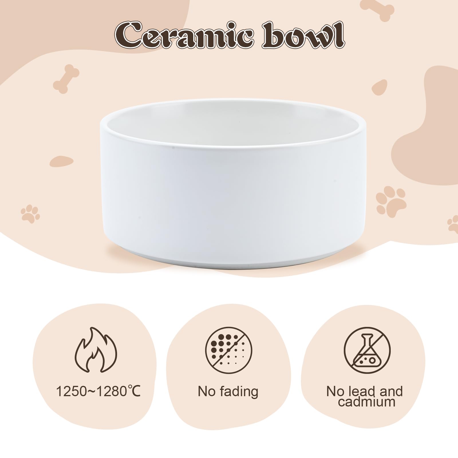 SPUNKYJUNKY Juego de cuencos de cerámica para perros con soporte de madera de acacia, cuenco elevado para comida y agua para perros pequeños y medianos (13 onzas, blanco)