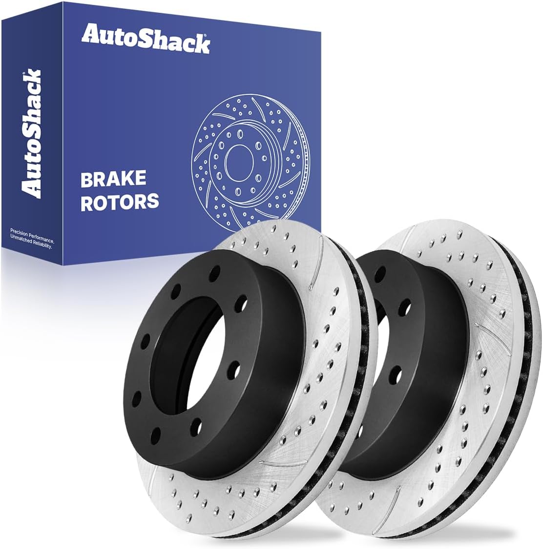 AutoShack Front Vented Drilled & Slotted E-Coated Brake Rotors 2-PC Set Replacement for 2003-2020 Chevrolet Express 2500 2001-2007 Chevrolet Silverado 1500 ShadowGuard 12.8" (325 mm)