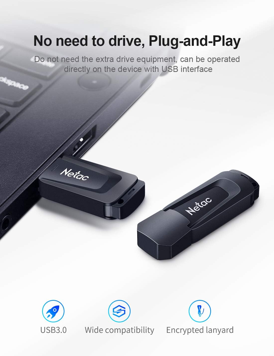 Netac 256GB Thumb Drive, 256GB Flash Drive 3.0 USB Sticks Jump Drive, Read Speeds up to 90MB/s