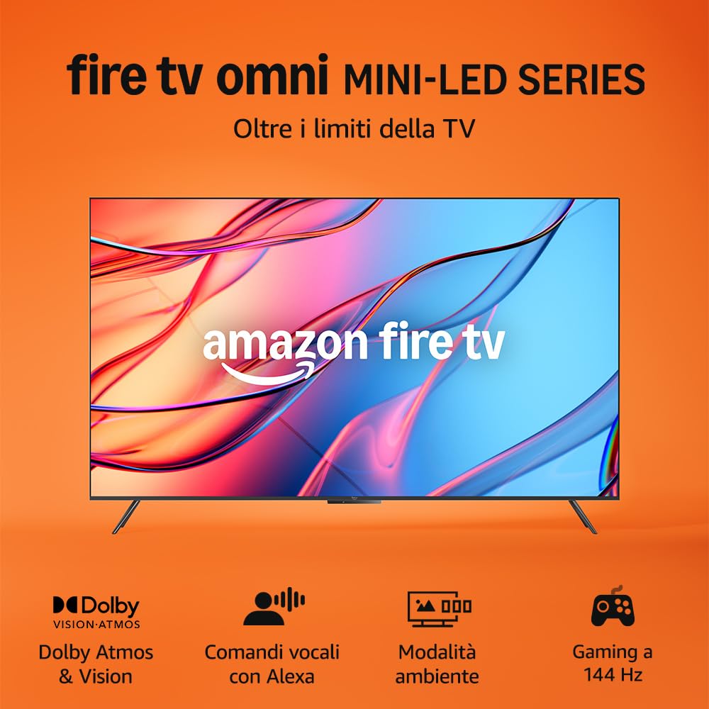 tv a schermo 65 pollici mini-led serie omini con visione dolby e modalità gaming 144hz senza fili con alexa