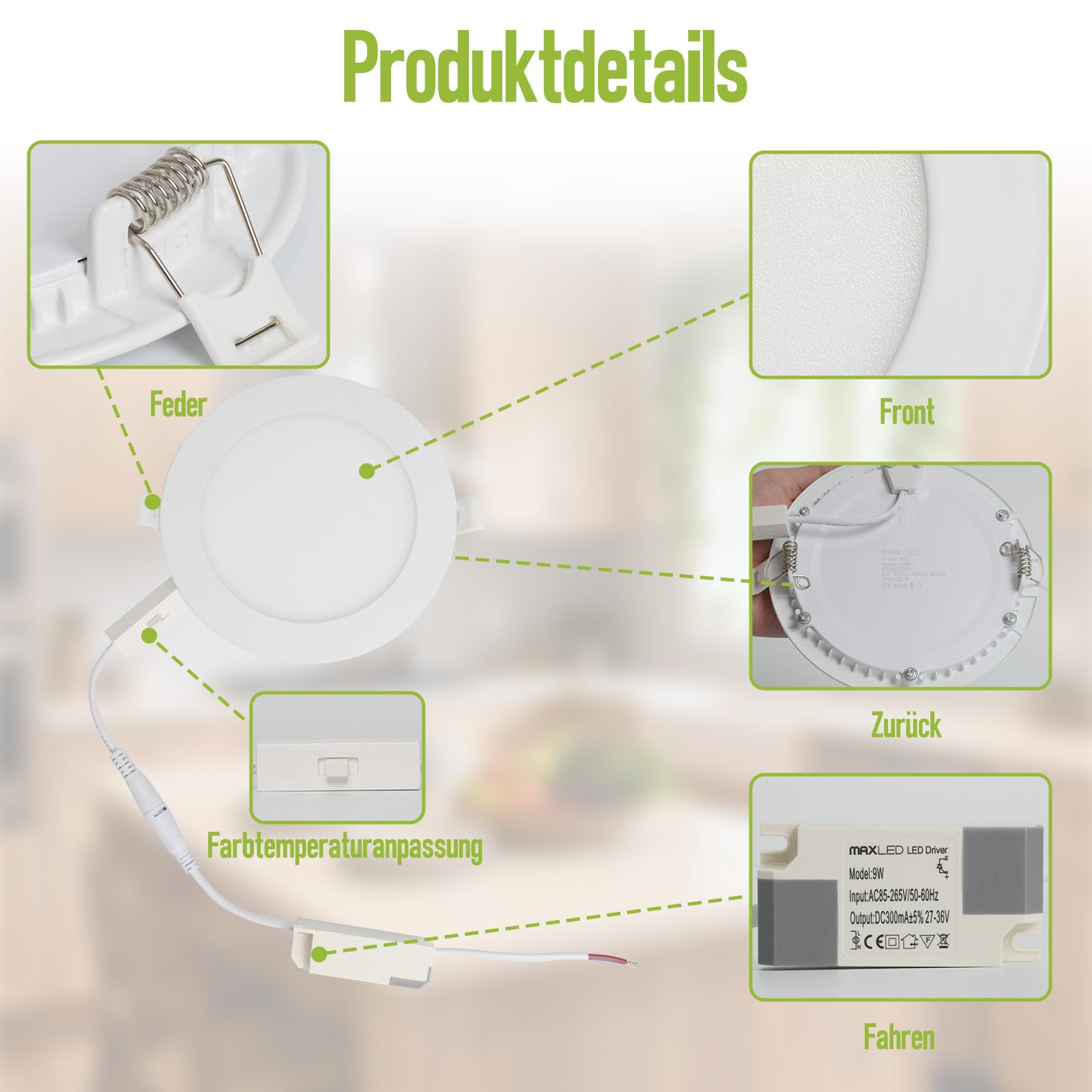 Maxled Light is Led! 2 Sztuk Reflektory LED Wpuszczane Sufitowe 9W 230V 720Lm 3CCT IP44 Reflektor Zabudowy LED Downlight Wpuszczany do Salonu Kuchni Sypialni Ø145mm Otworu Φ130mm Aluminium