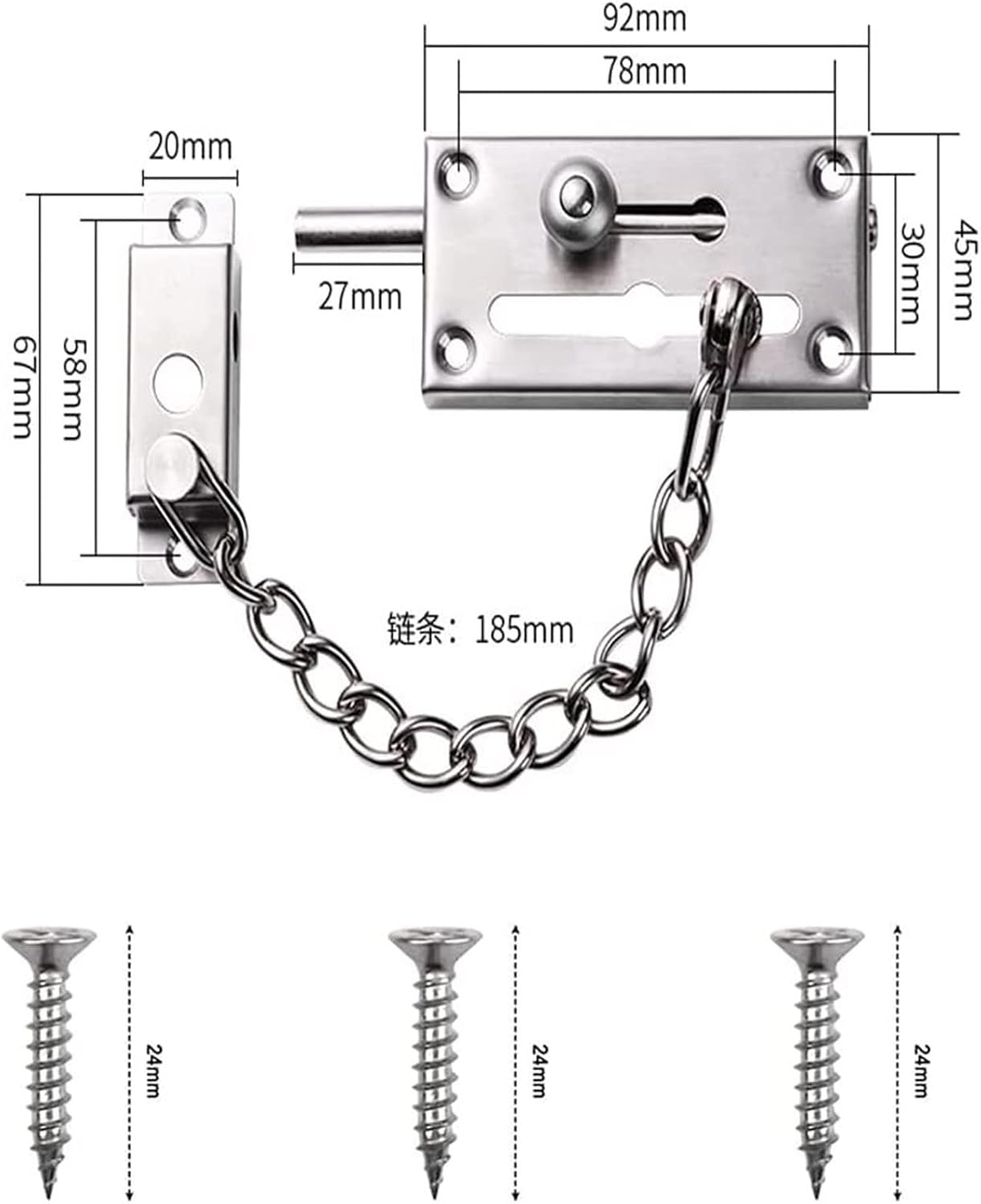 Door Chain Lock,Bolt Gate Latches,Latch Safety Limiter,Household Metal Bolt Household Door Bolt with Chain Dual-Purpose Door Buckle Bold Anti-Theft Chain Lock Buckle