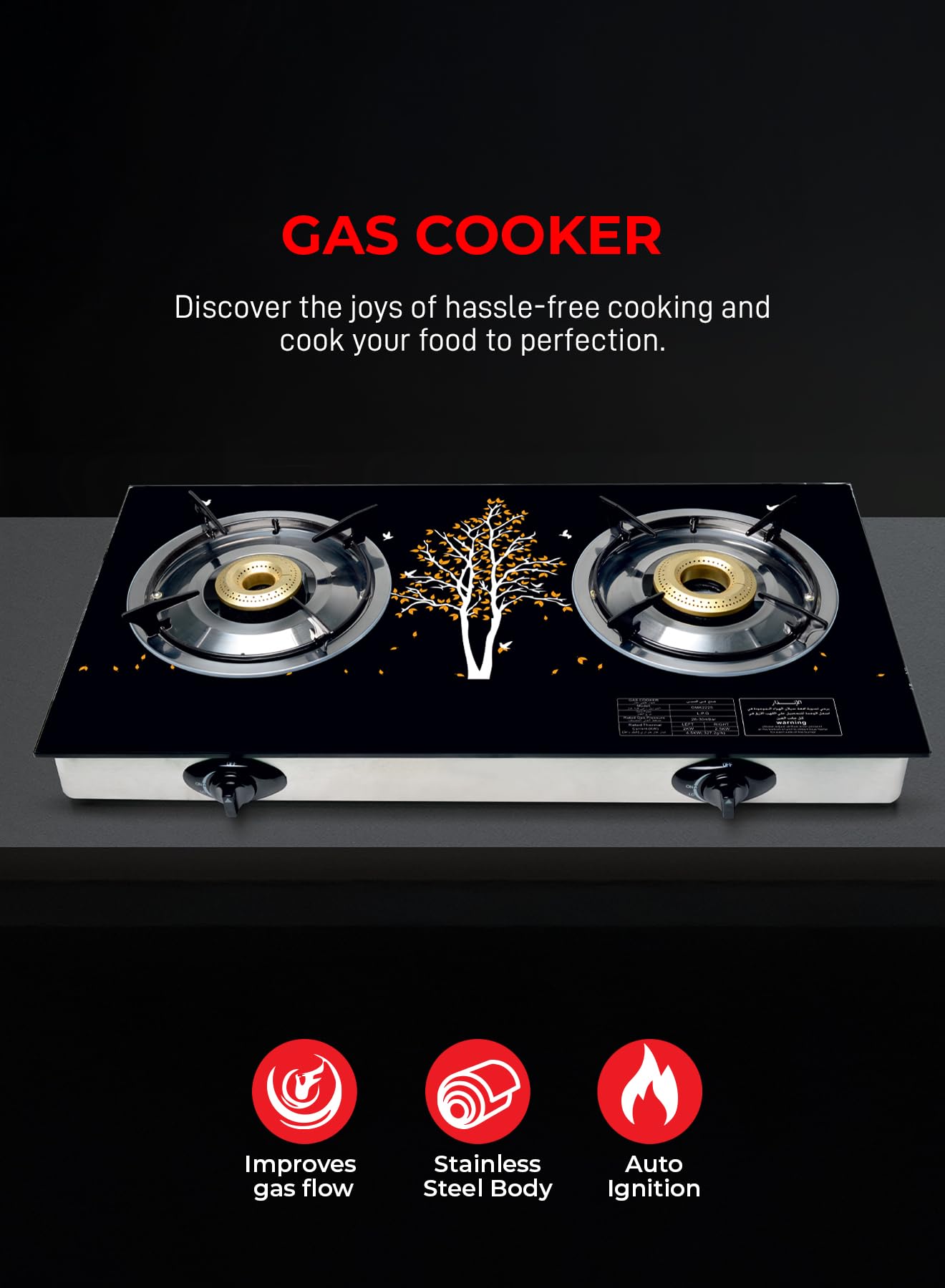 Olsenmark Gas Cooker - OMK2225 | 2 Cast Iron Burners with Enamel Pan Support | Automatic Ignition System | Low Gas Consumption & Efficient Indian Burners | LPG Gas Stove