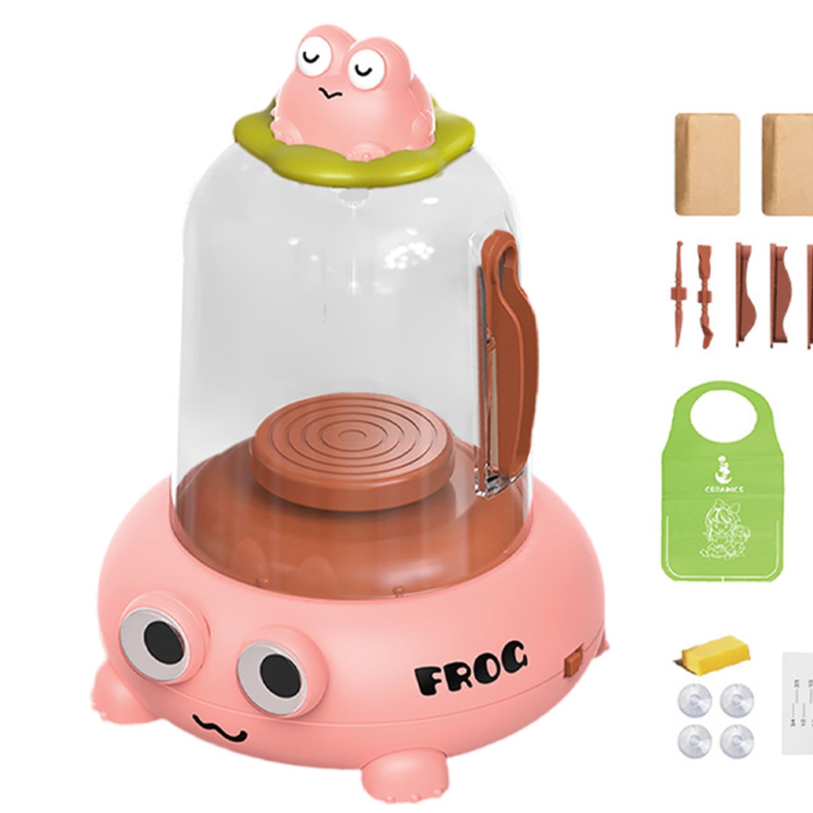 Elektrischer Töpferscheibe Bastel-kit Keramikmaschine Tonrad Kreatives Handwerk USB-anschluss mit Mal- Und Schnitzwerkzeug aus Metall für Kinder, Rosa