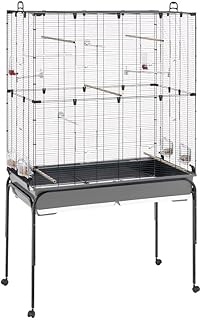 Ferplast Vogelkäfig Vogelvoliere Wellensittich Käfig Exotenkäfig, inkl. Stand mit Rädern, Vogel-Futternapf, Vogel-Sitzstangen, Schwarz, 100 x 53 x h172 cm