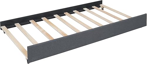 Miniatura 7 de Moderna cama tapizada de tamaño matrimonial, plataforma de tela de lino de madera maciza con cama nido de tamaño individual, cabecera con patrón de