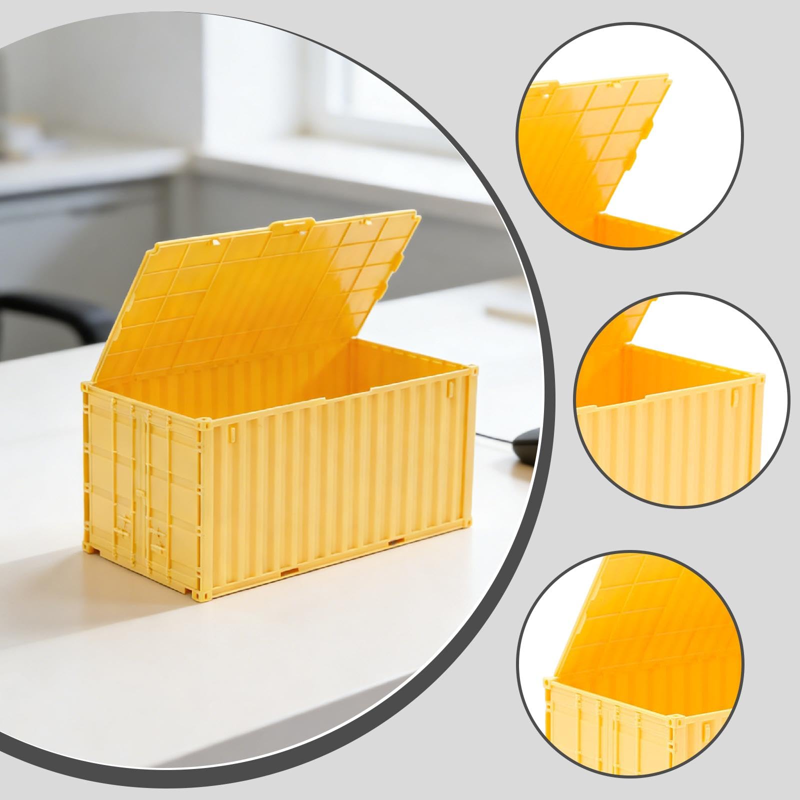 Miniature Conteneur Miniature Conteneur Industriel Mini Boîte Rangement Organisateur Créatif Industriel Matériau Pp Convient à L'Organi, Jaune