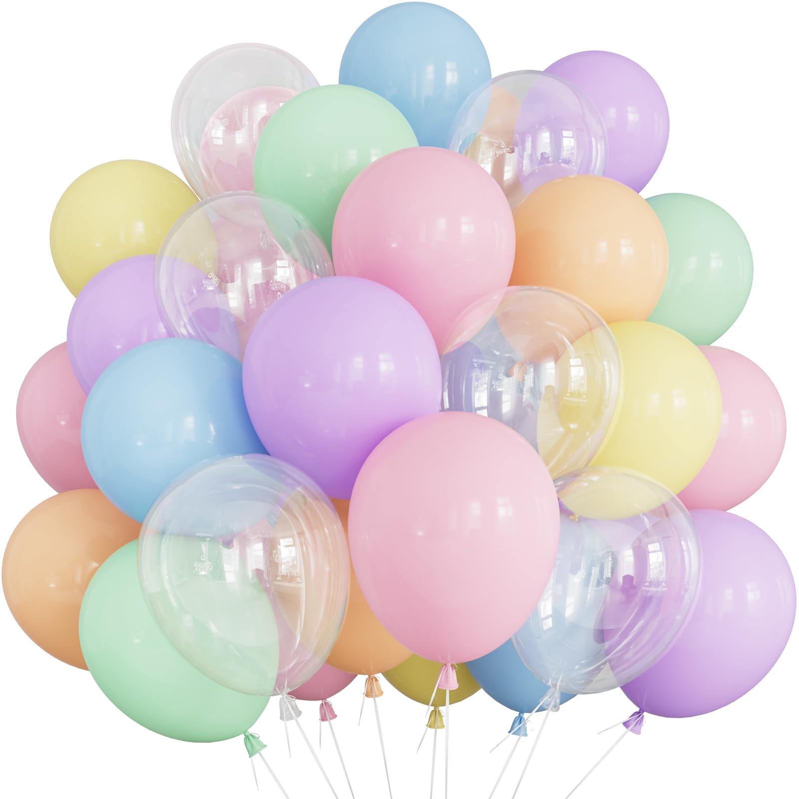 Adeyoo Pastel Balloons, 50 Pcs Pastel Rainbow and Clear Balloons — image 1