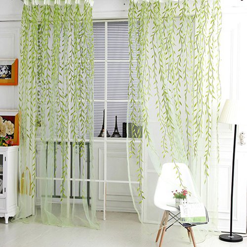 dragonaur 1 Pc Glass Yarn Embroidered Willow Voil Curtain Sheer Voile Yarn Gauze Drape Panels for Balcony Kids Room Bedroom Living Room Green 100cm x 270cm