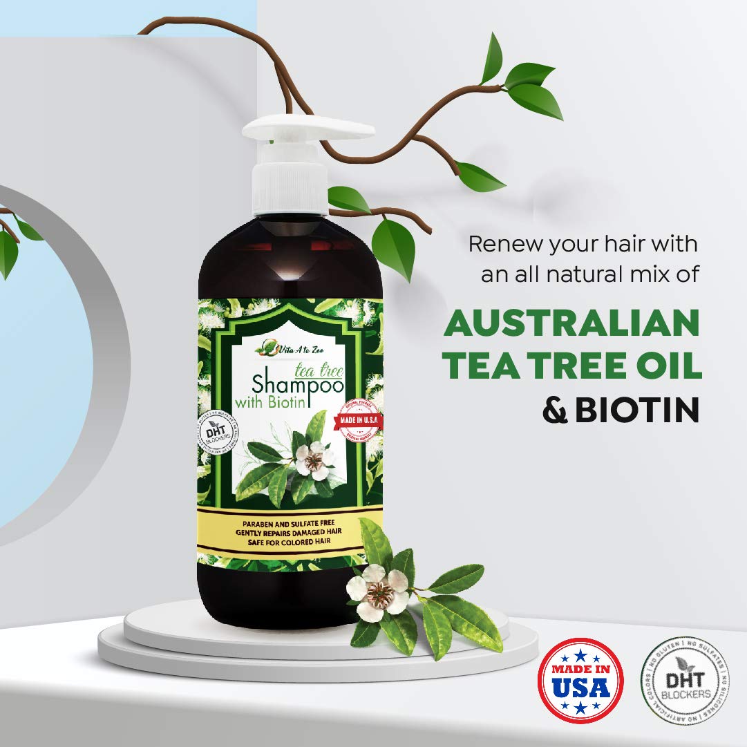 Tea Tree Oil Shampoo with Biotin (16.9 Fl Oz) | Professional Formula for Dandruff, Itchy and Dry Scalp | Moisturizing, Damaged Hair & Anti Hair Loss with DHT Blockers for Men and Women - Image 5