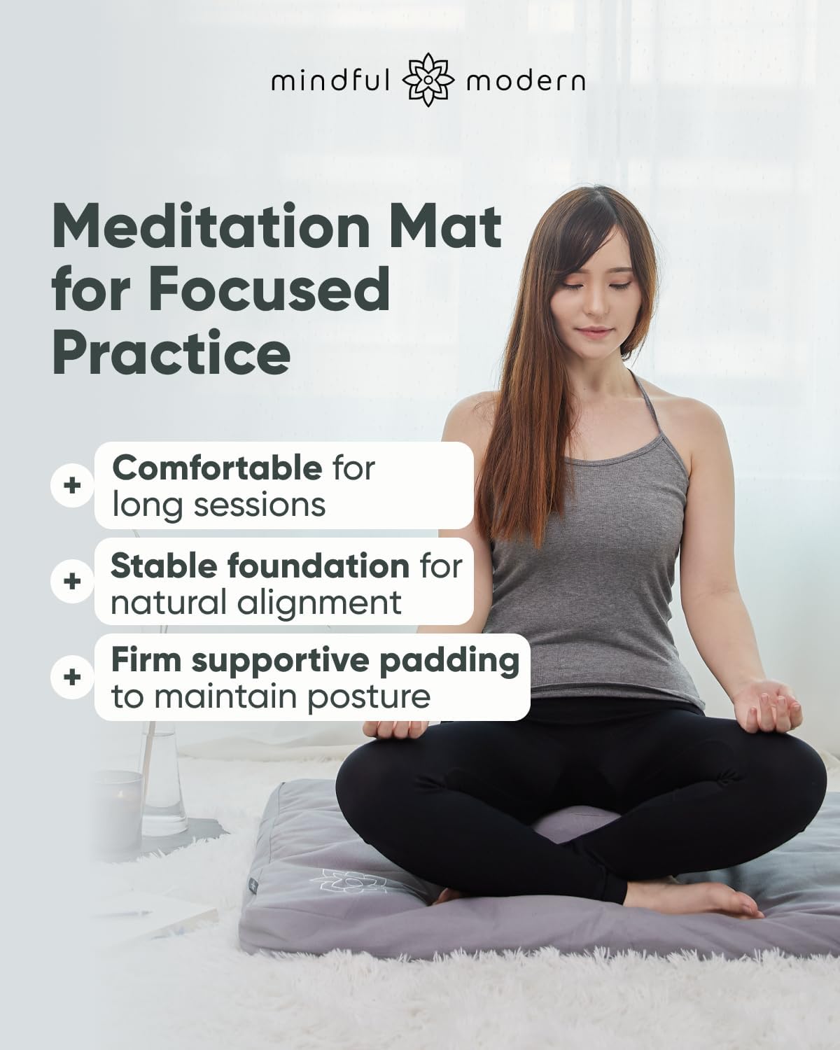 Mindful & Modern Zabuton Meditation Mat - Cotton Filled Yoga and Meditation Pad - Zabuton Meditation Cushion for Kneeling and Sitting Support - Large Rectangular Sitting Floor Pillow for Bench or Zafu