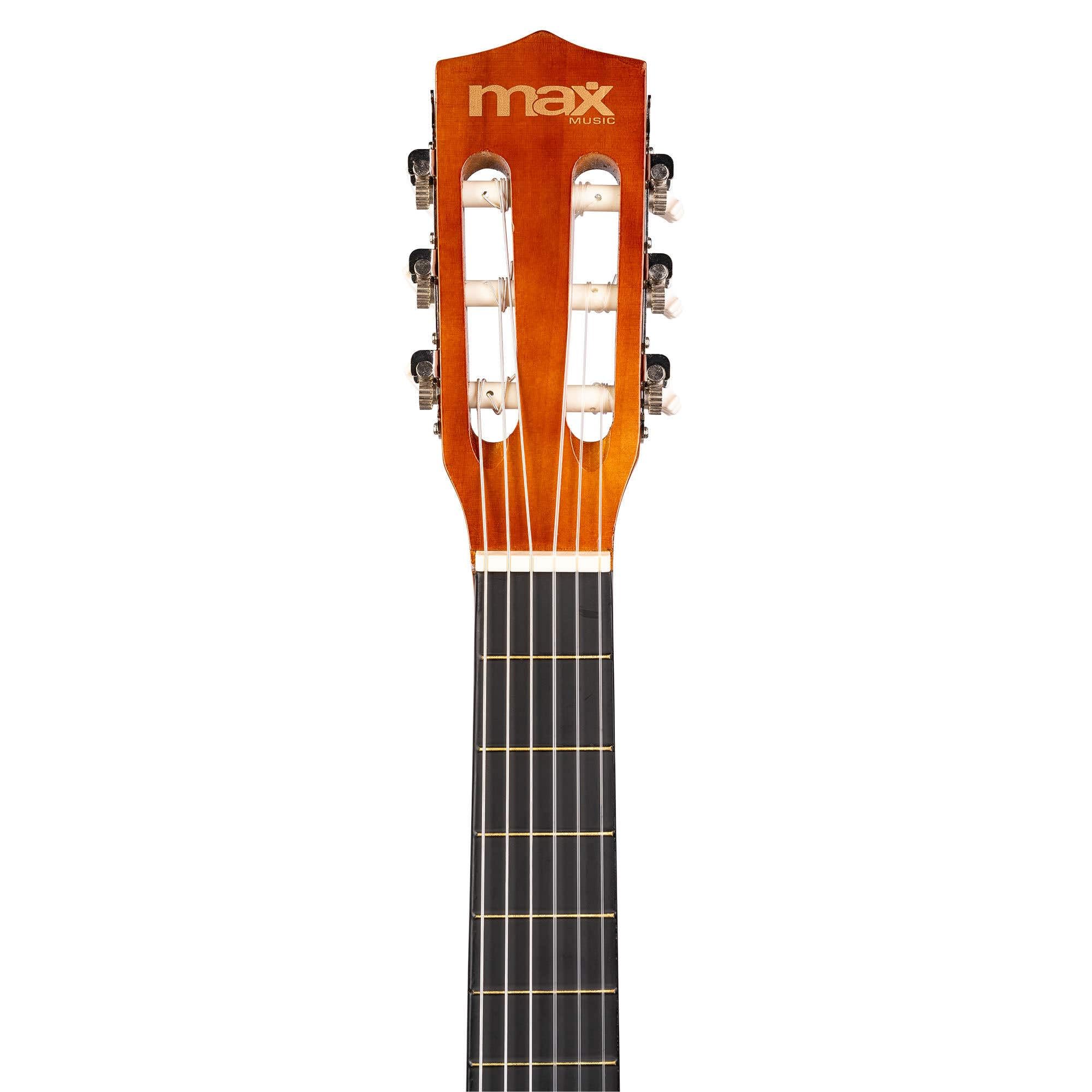 MAX SoloArt Junior 3/4 Guitarra Clásica para Niños - Set Completo con Funda Mochila, Soporte MAX GP20, Afinador Clip, Púas y Cuerdas de Nailon - Ideal para Principiantes de 8 a 12 Años