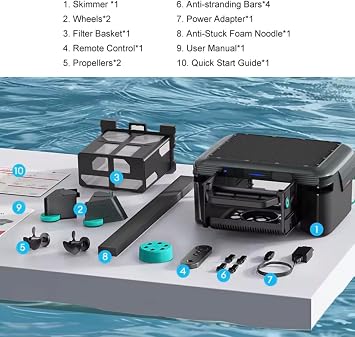 in Element Solar Pool Skimmer Robot, Cordless Automatic Pool Surface Cleaner with Remote Control, Solar & DC Charging, Smart Navigation, Large Debris Basket, Inground & Above Ground Pools