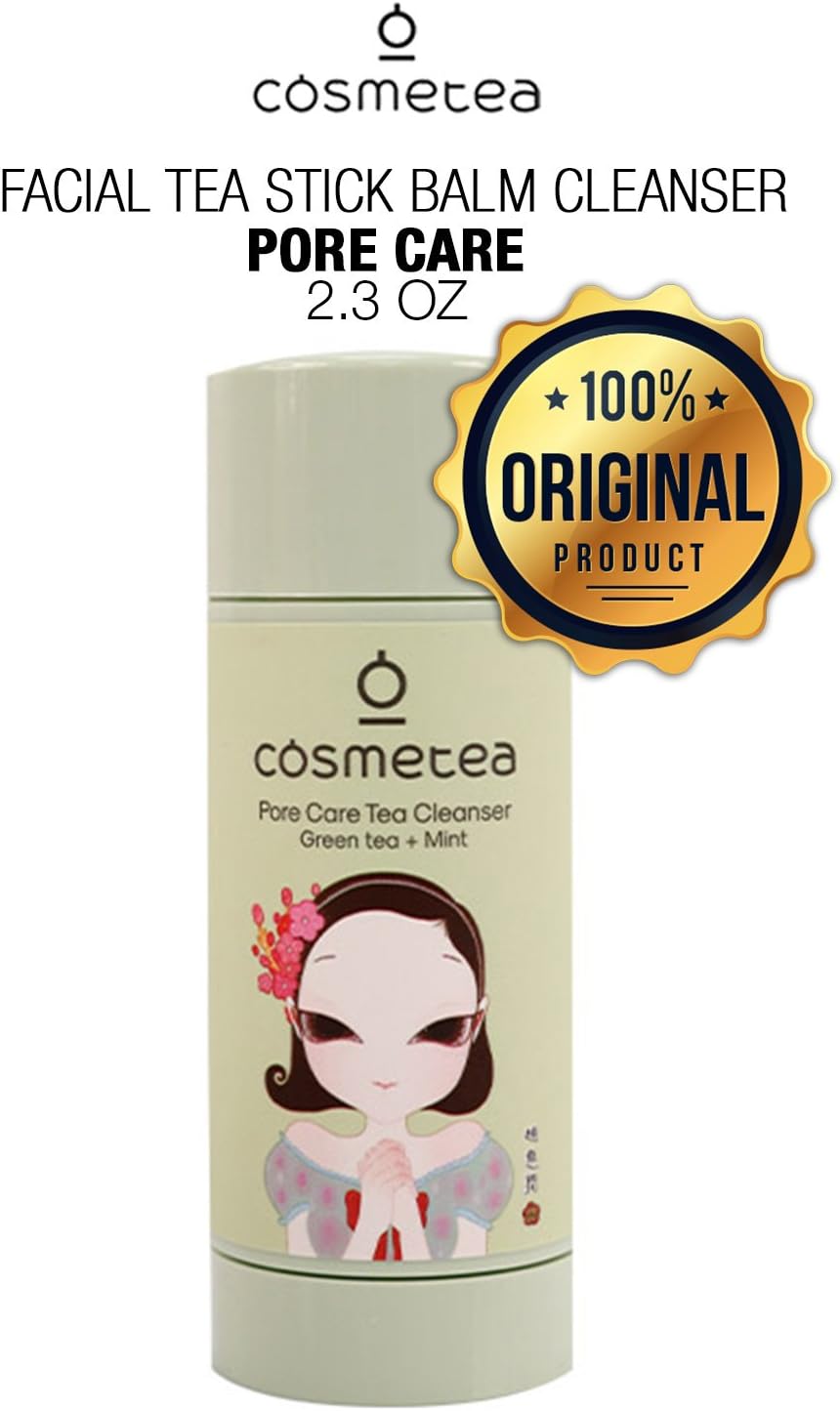 COSMETEA Facial Tea Stick Balm Cleanser 2.3oz, Pore Care Tea Cleanser (Green Tea & Mint), K-Beauty Stick Cleanser