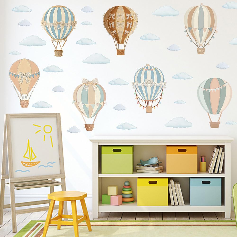SUPERDANT 2PCS Wall Decals Pastel Hues Wall Stickers Hot Air Balloon Artistic Decal Peel and Stick Self Adhesive Sticker PVC Decoration Living Roomy Bedroom Home Decorations