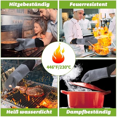 Foto von Ofenhandschuhe, Topflappen, Silikon-Set: Kochhandschuhe, hitzebeständig, extra Lange, rutschfeste Backhandschuhe, Küchen-Kochhandschuhe zum Kochen, Backen, Grillen, Männer und Frauen