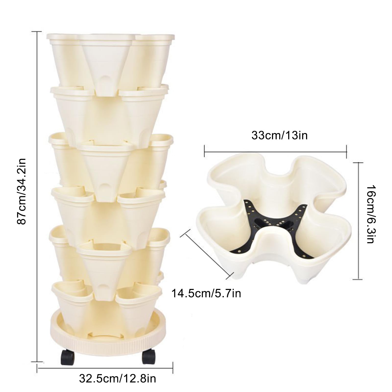 lvifloae Space Saving Creative Flower Pots,Vegetable Planting Artifacts, Three Dimensional Planting Pots Planting Boxes Plastic Flower Pots 6 Flower Pots and 1 Universal Wheel Tray (plastic 2)