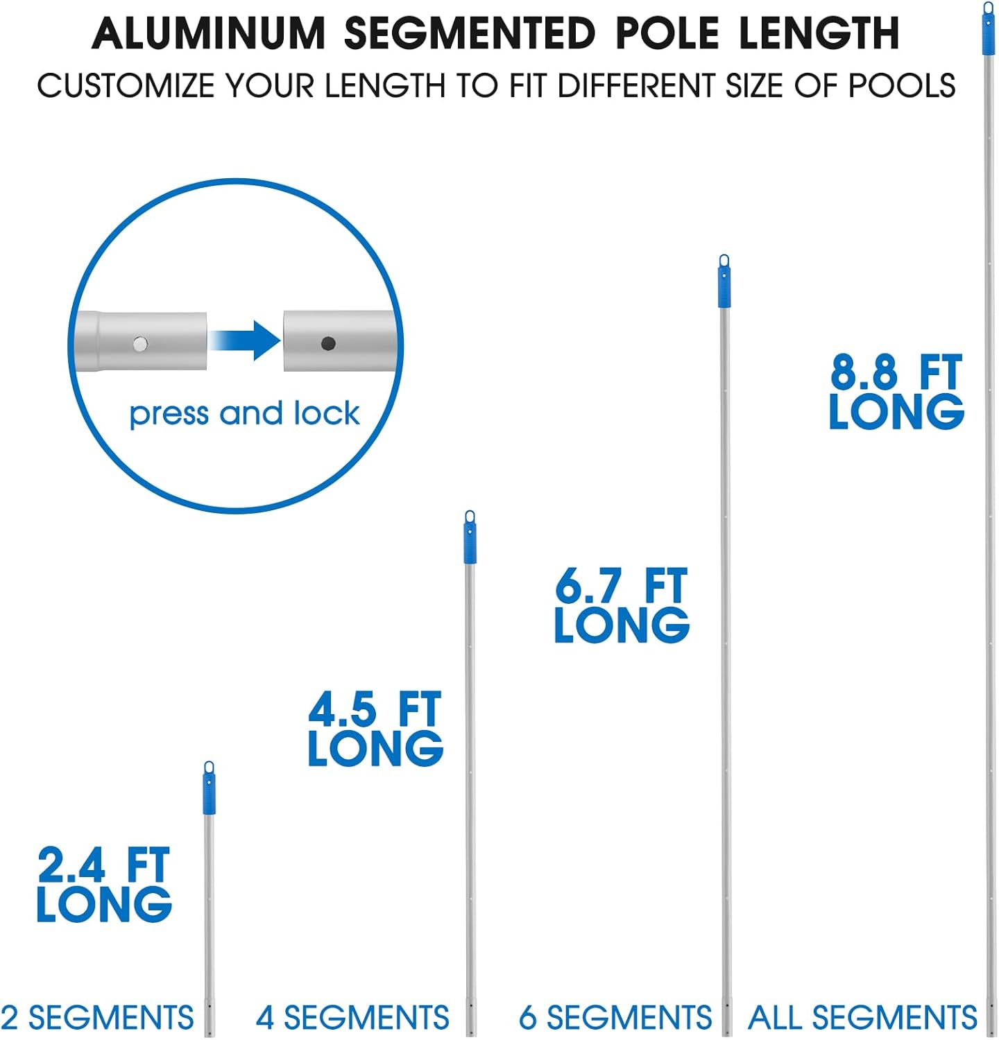 2 in 1 Multifunctional Pool Brush with 10 FT Poles - 17.5'' Heavy Duty Swimming Pool Brush & Multifunctional Brush Head, 10 FT Aluminum Poles, Cleaning Inground & Above Ground Pools, Vinyl Liner - Image 5