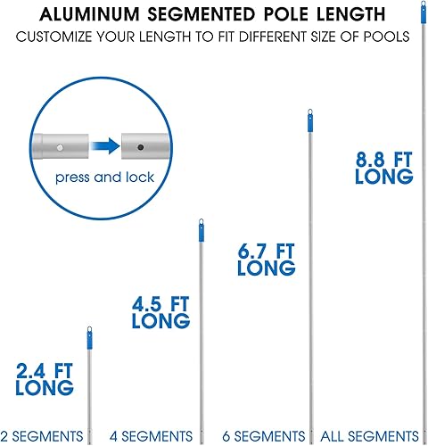Miniatura 5 de Poste de piscina mejorado de 9 pies de largo con gancho oculto, postes extendidos de aluminio para cepillo de red de desnatador y cabezal de vacío,