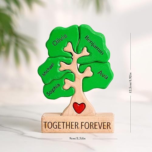 Miniatura 6 de Rompecabezas de árbol de madera personalizado con 1-8 apellidos, escultura personalizada con nombre de familia, ideal para Navidad, cumpleaños,