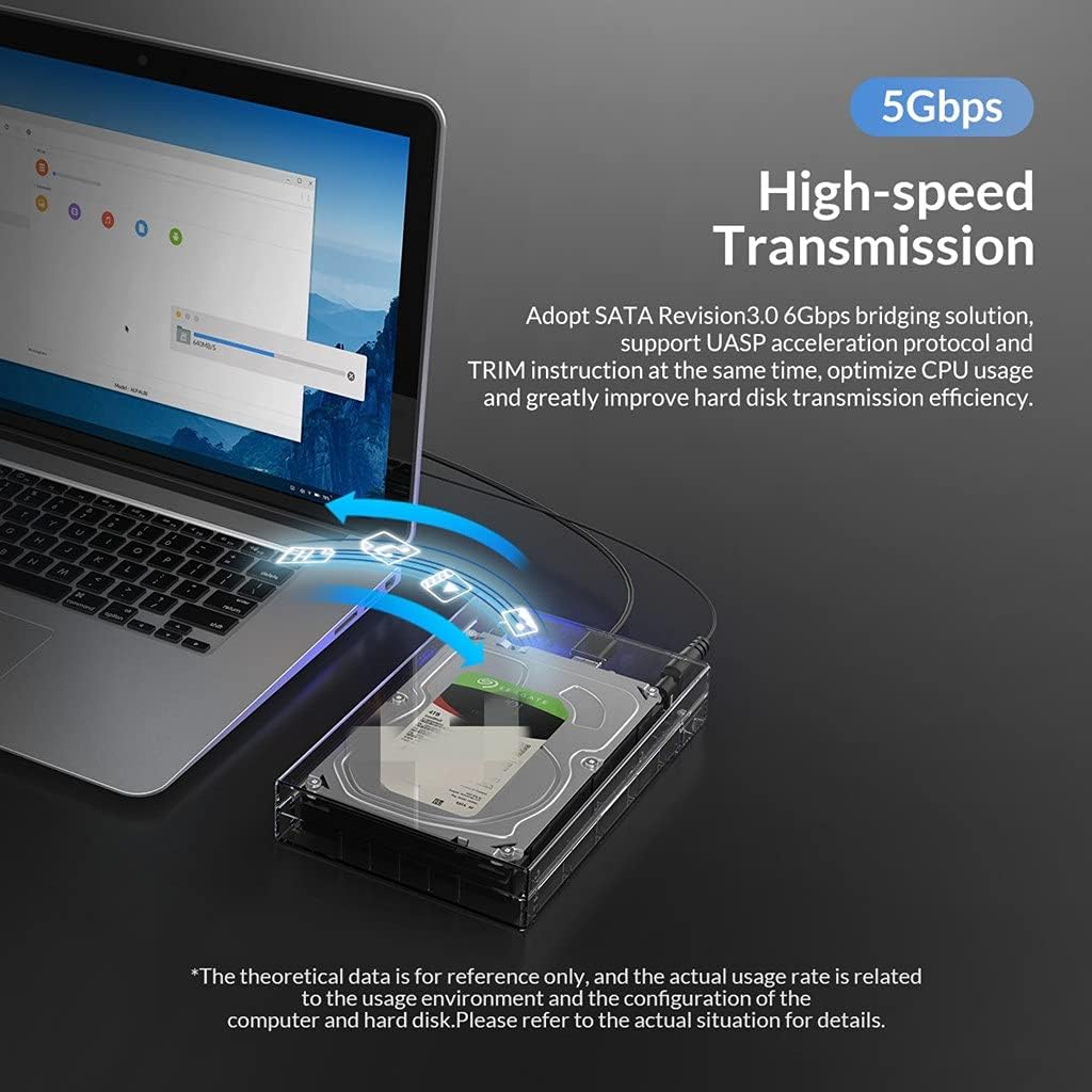 Transparent 3.5‘’ HDD Enclosure for 2.5/3.5'' SSD HDD Box Hard Disk Case SATA to USB3.0 HDD Docking Station Support 16TB
