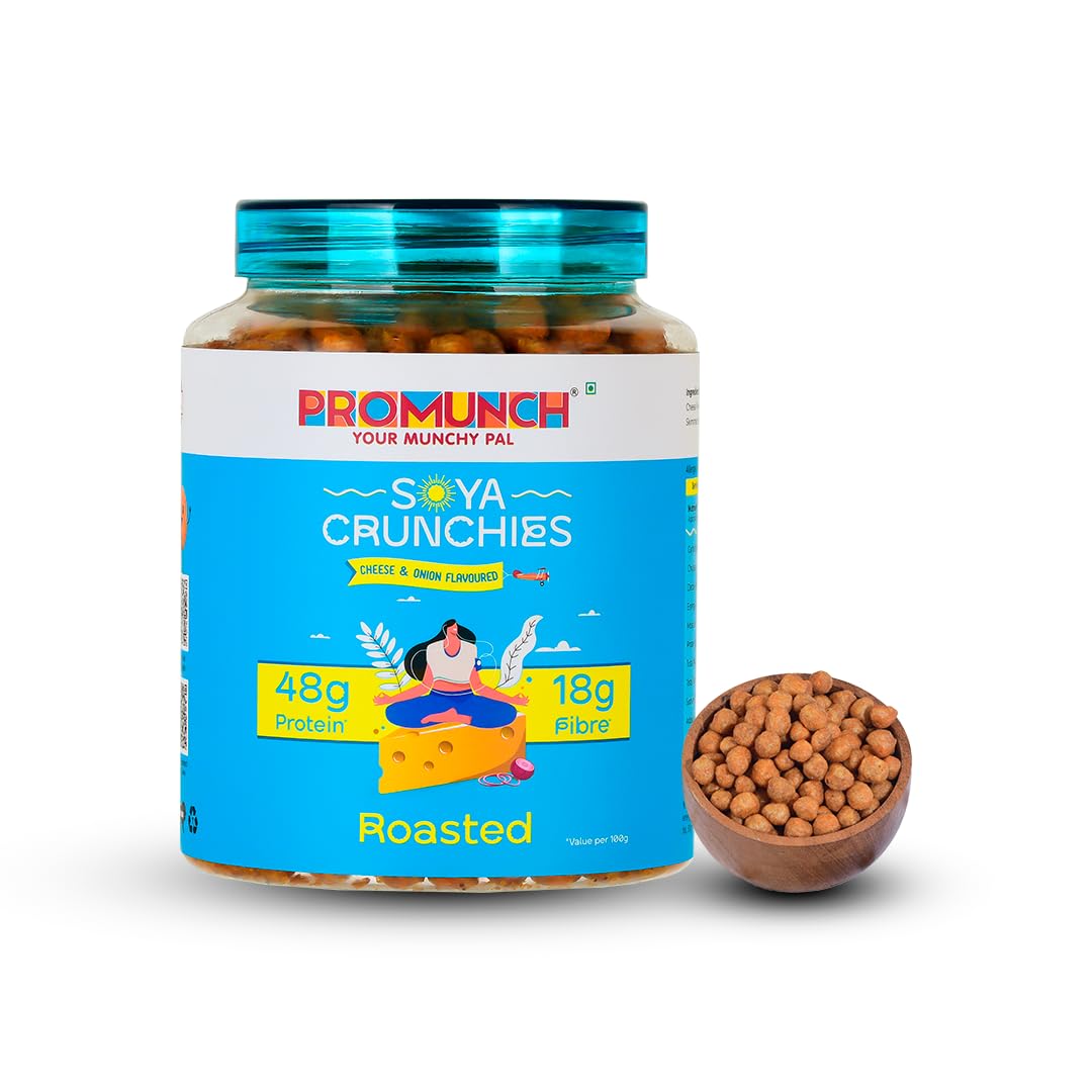 PROMUNCH Roasted Soya Crunchies | High-Protein | Healthy | Pack of 1, Flavour: Cheese & Onion, 270g