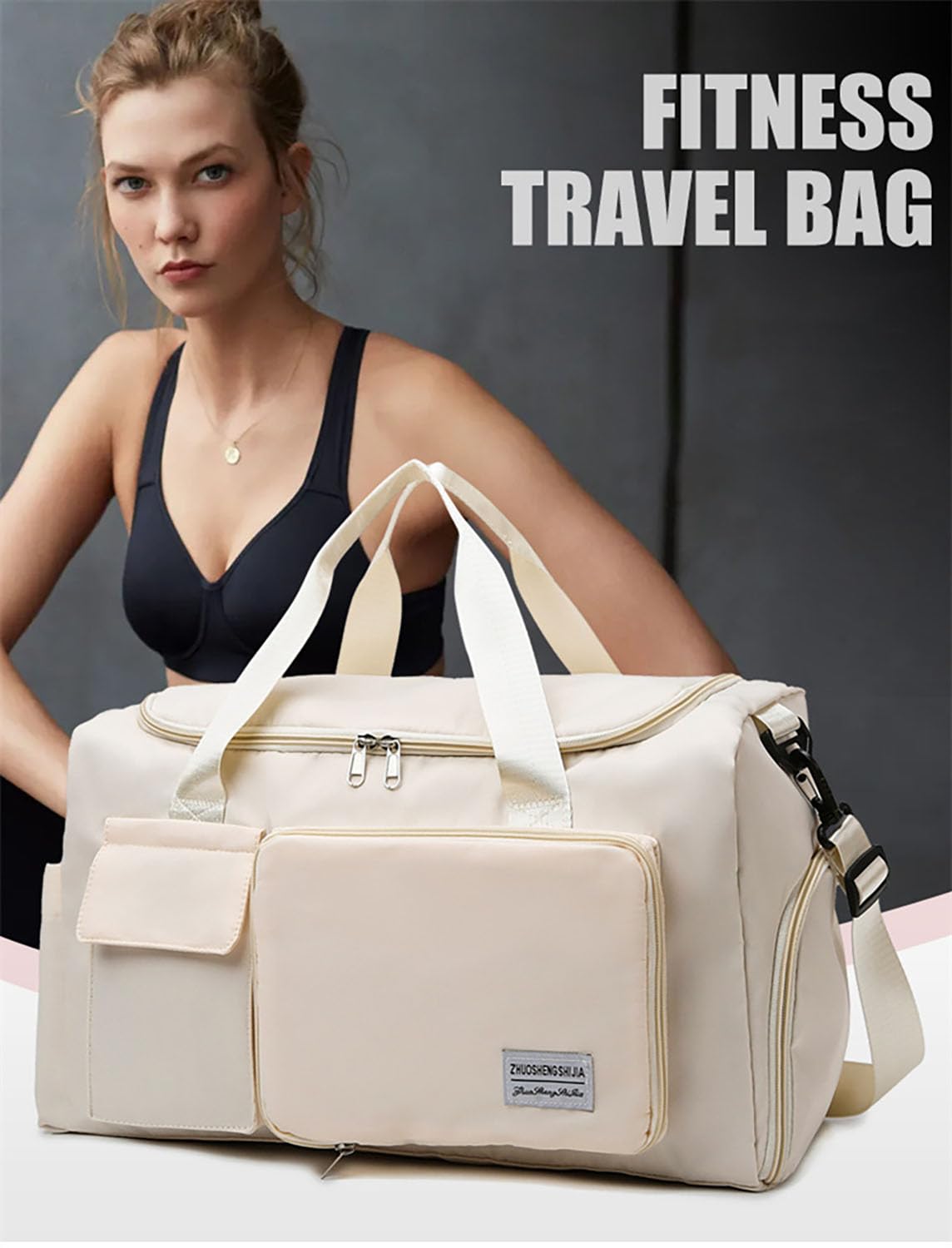 Borsone multiuso pieghevole da 20 l, per palestra, yoga, borsa da viaggio, organizer da viaggio, borsa da cabina, scomparto per asciutto e bagnato, Vino rosso, Casual moderno